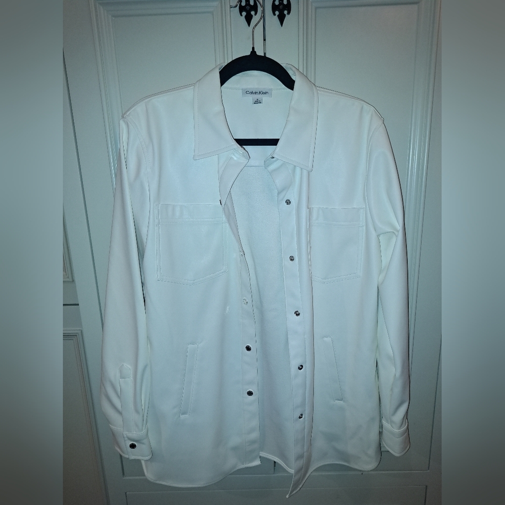 Calvin Klein White Vegan Leather Button-Up Shirt